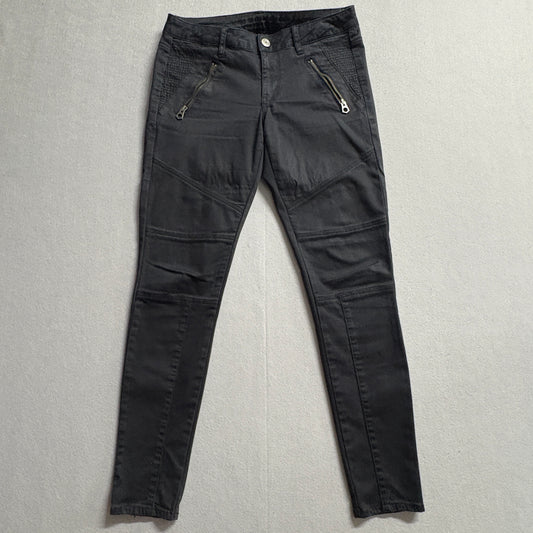 Moto Skinny Jeans Women Size 6 Fits Like 30X28 Black Stretch Biker Pants Zip