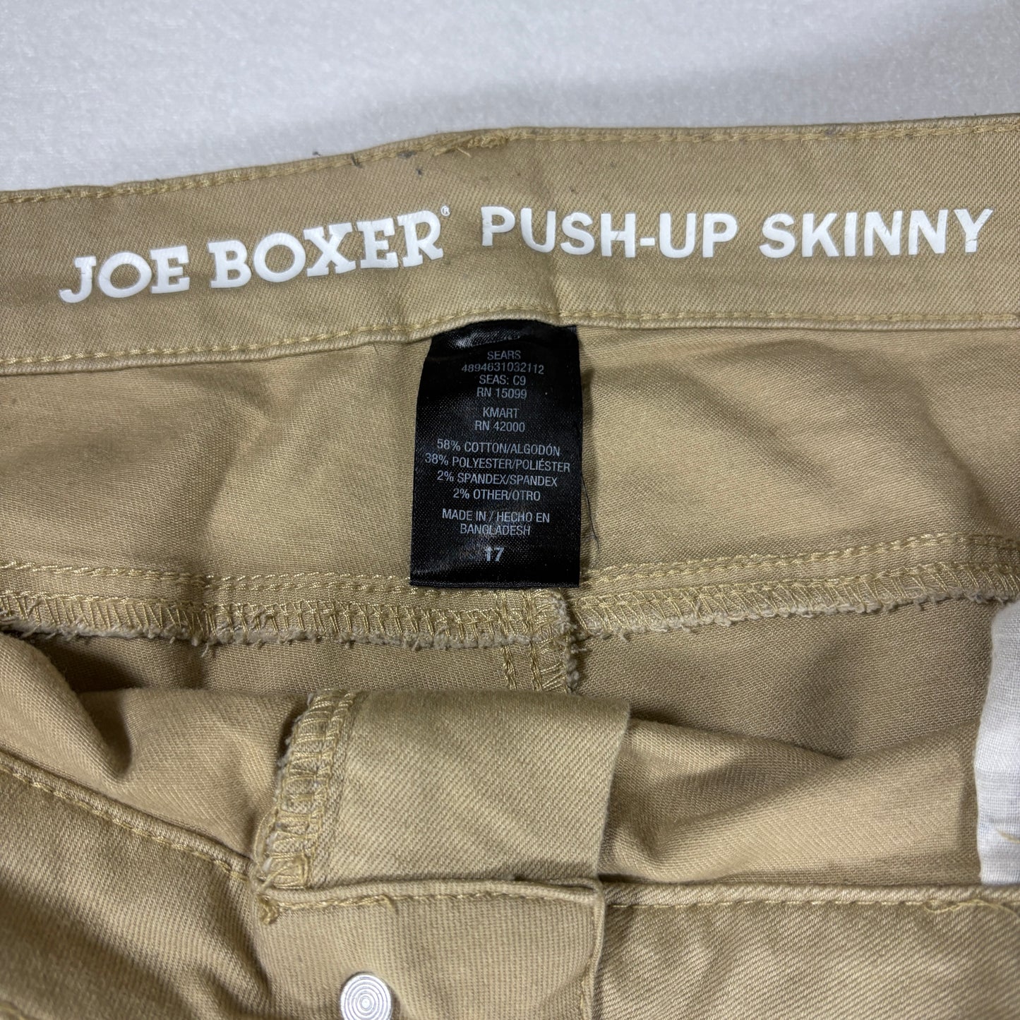 Joe Boxer Pants Women’s Push-Up Skinny Khaki Beige Stretch Casual Size 17