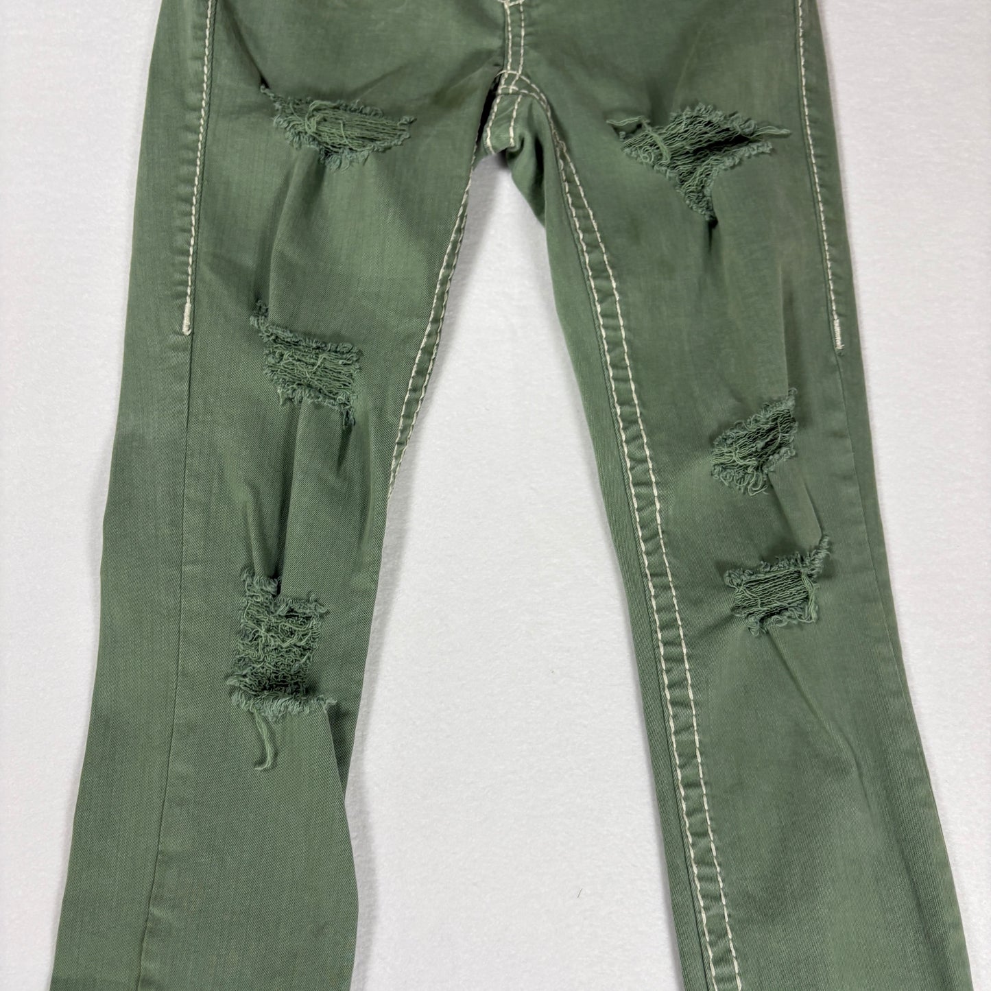 True Religion Jeans Women’s Jennie Curvy Skinny Green Distressed Size 25