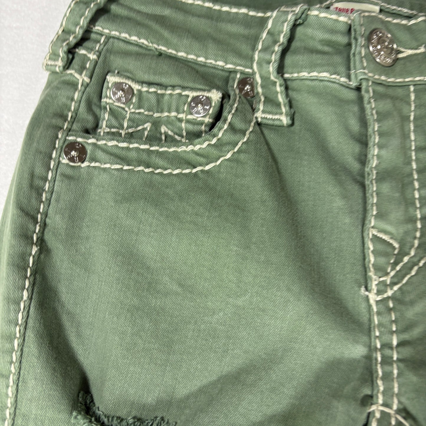 True Religion Jeans Women’s Jennie Curvy Skinny Green Distressed Size 25