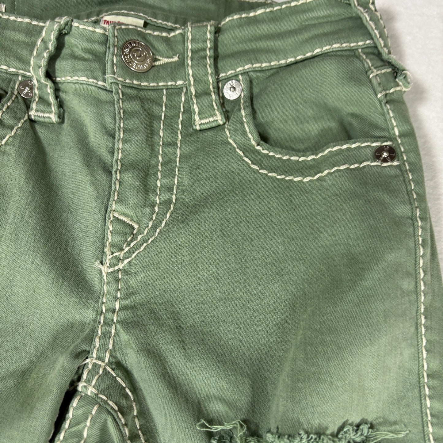 True Religion Jeans Women’s Jennie Curvy Skinny Green Distressed Size 25