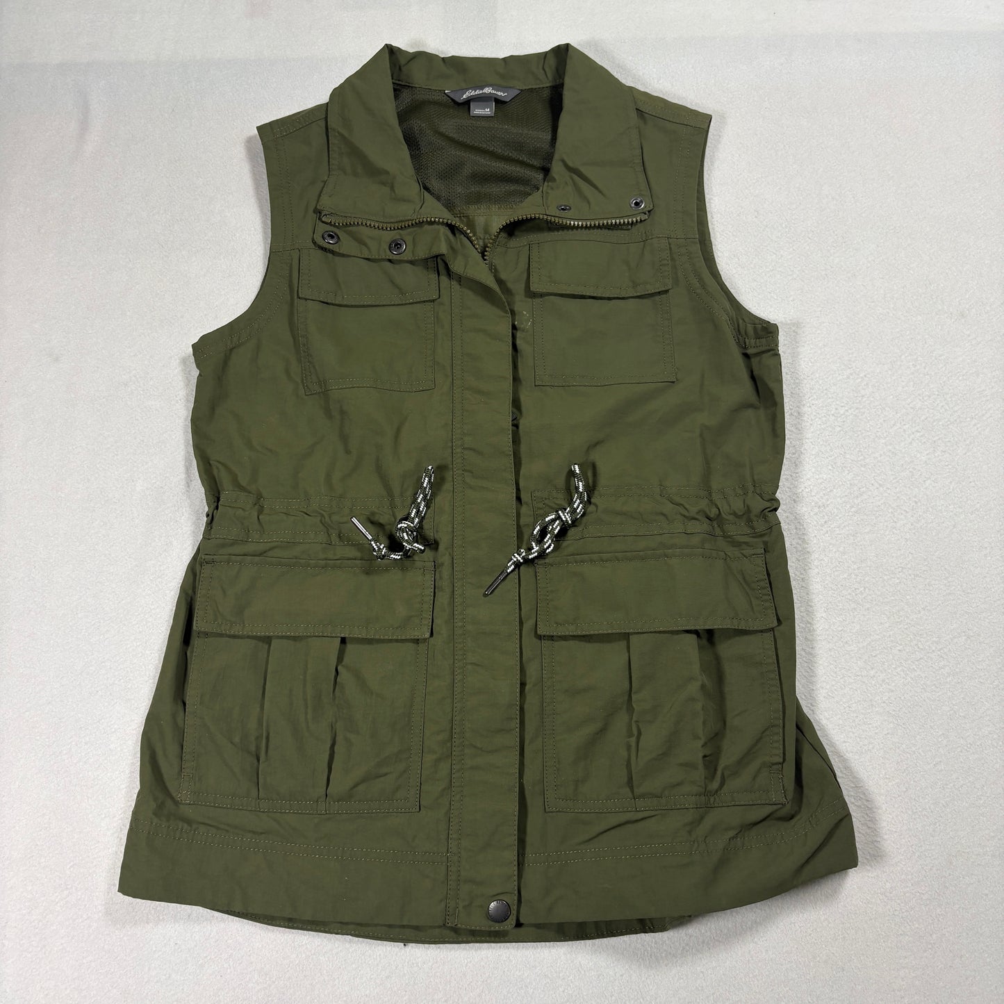 Eddie Bauer Utility Vest Womens Medium Olive Green Safari Outdoor Cargo Pockets