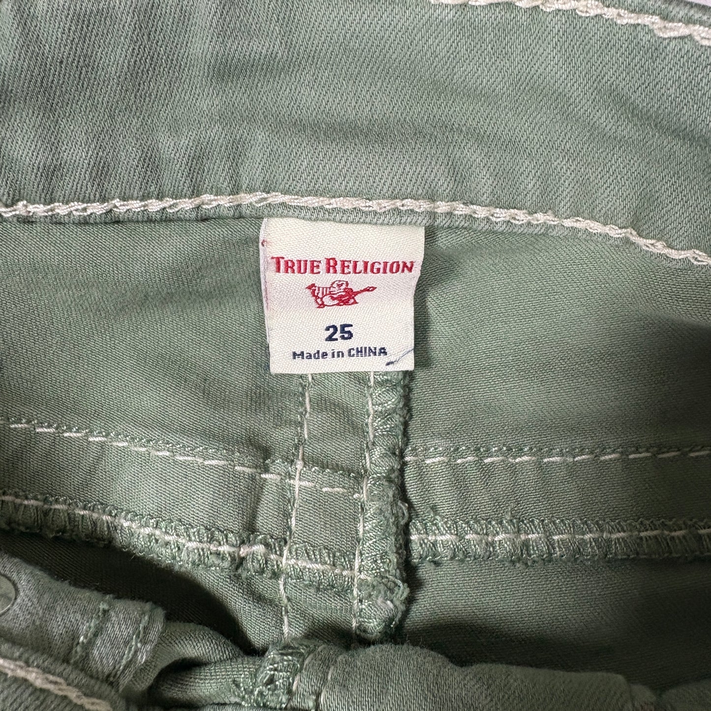 True Religion Jeans Women’s Jennie Curvy Skinny Green Distressed Size 25