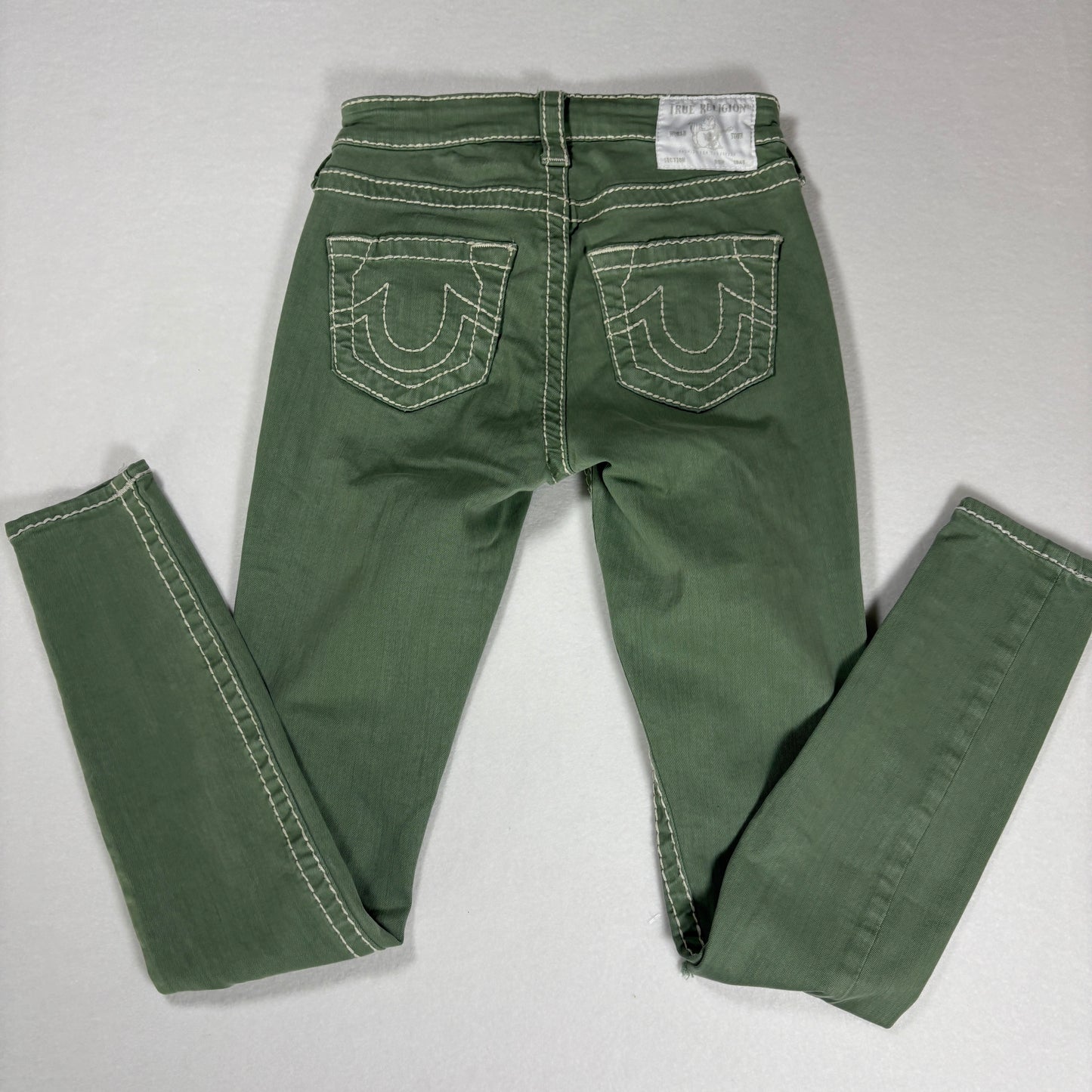 True Religion Jeans Women’s Jennie Curvy Skinny Green Distressed Size 25