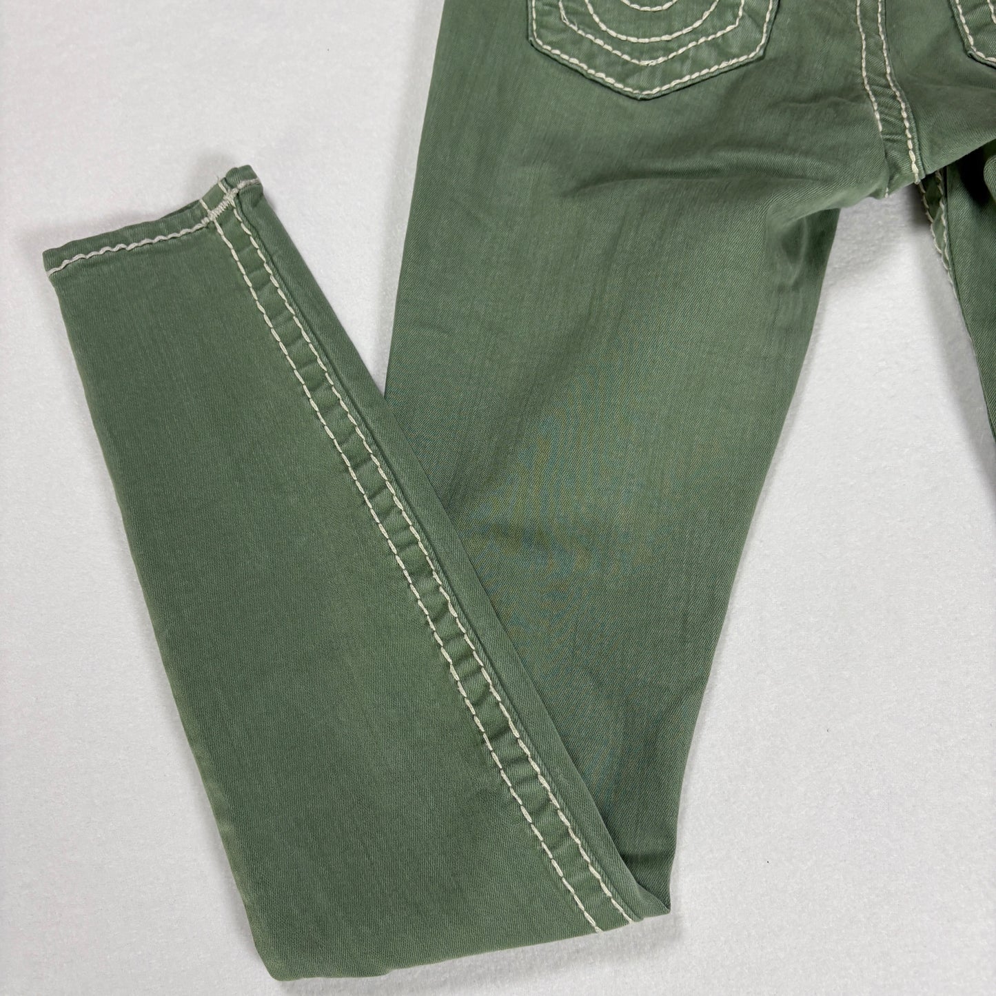 True Religion Jeans Women’s Jennie Curvy Skinny Green Distressed Size 25