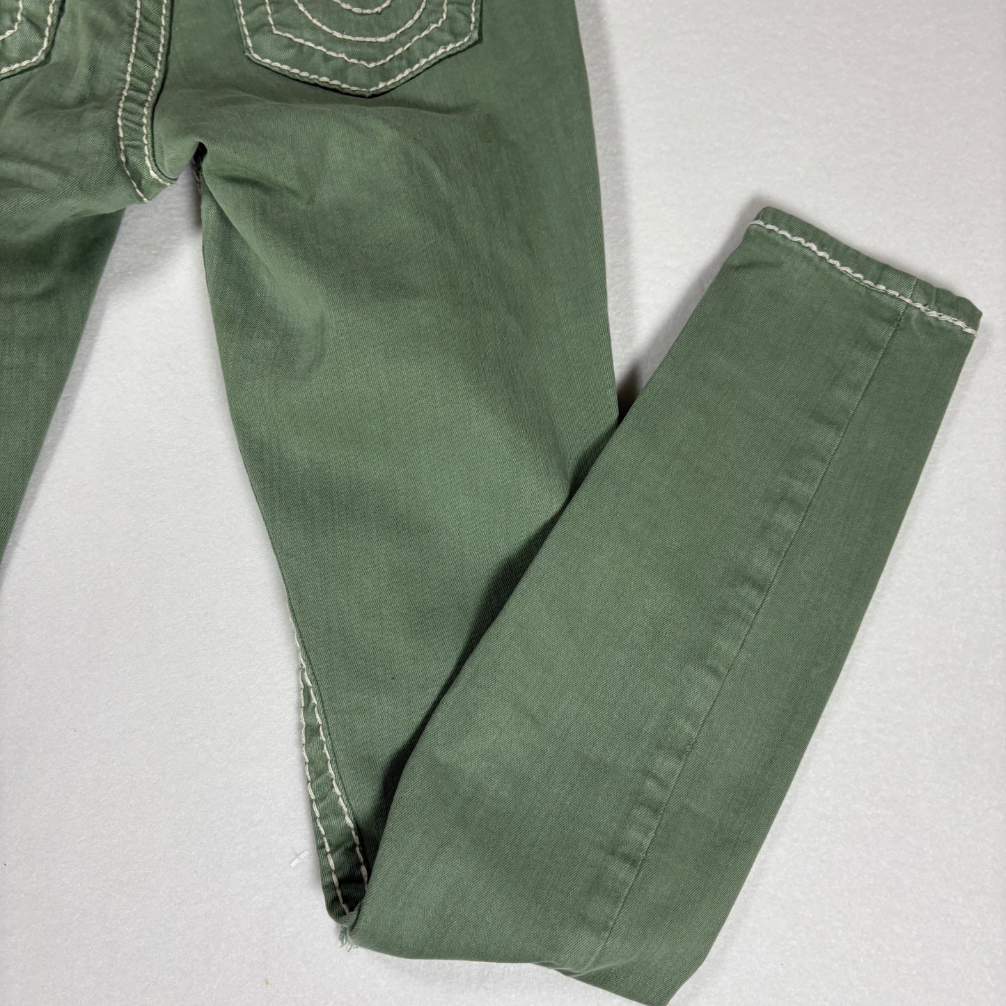 True Religion Jeans Women’s Jennie Curvy Skinny Green Distressed Size 25