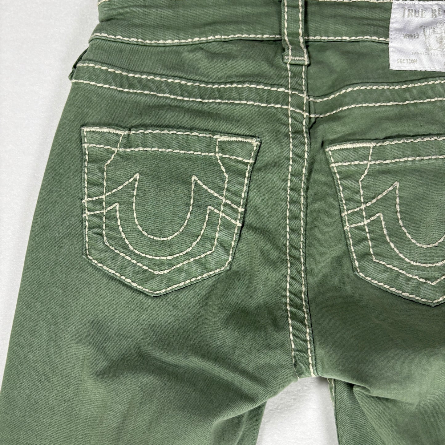 True Religion Jeans Women’s Jennie Curvy Skinny Green Distressed Size 25