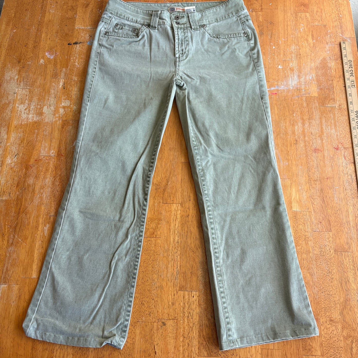 Faded Glory Jeans Womens 12 Washed Green Stretch Straight Casual Denim Pants Fit
