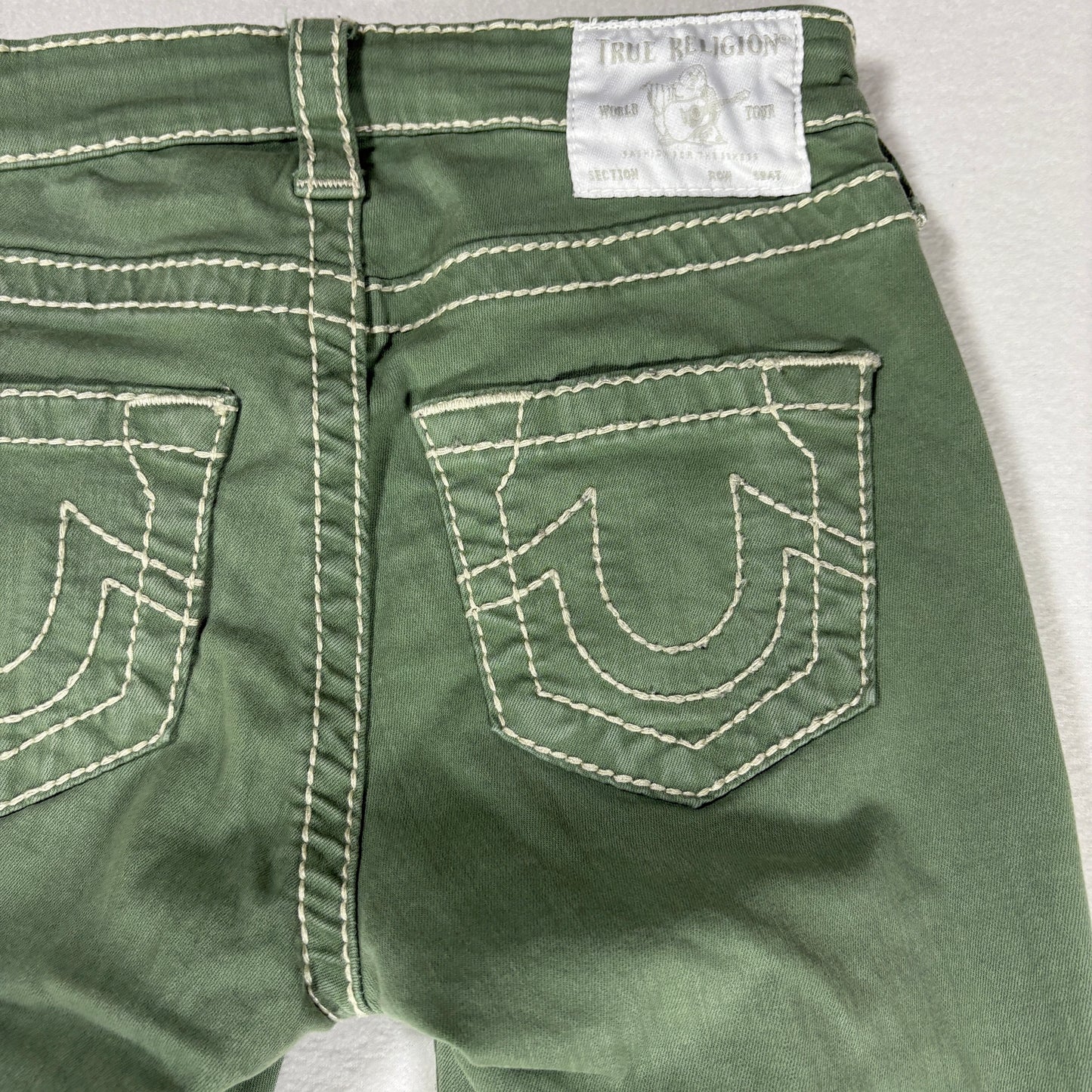 True Religion Jeans Women’s Jennie Curvy Skinny Green Distressed Size 25