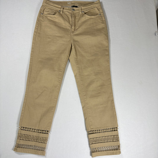 DG2 Jeans Women’s Khaki Crop Pants Lace Hem Stretch Casual Denim Size 8T