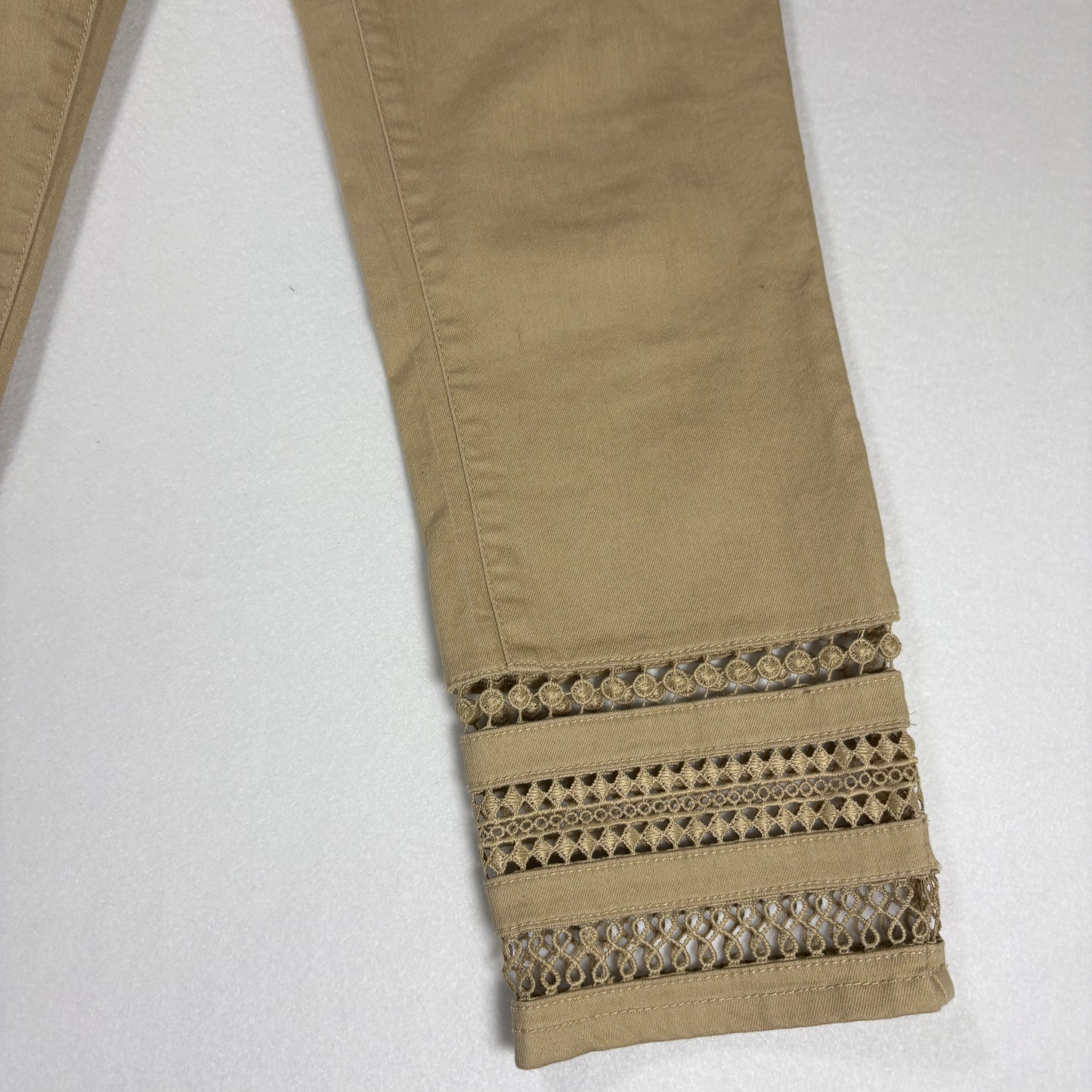 DG2 Jeans Women’s Khaki Crop Pants Lace Hem Stretch Casual Denim Size 8T