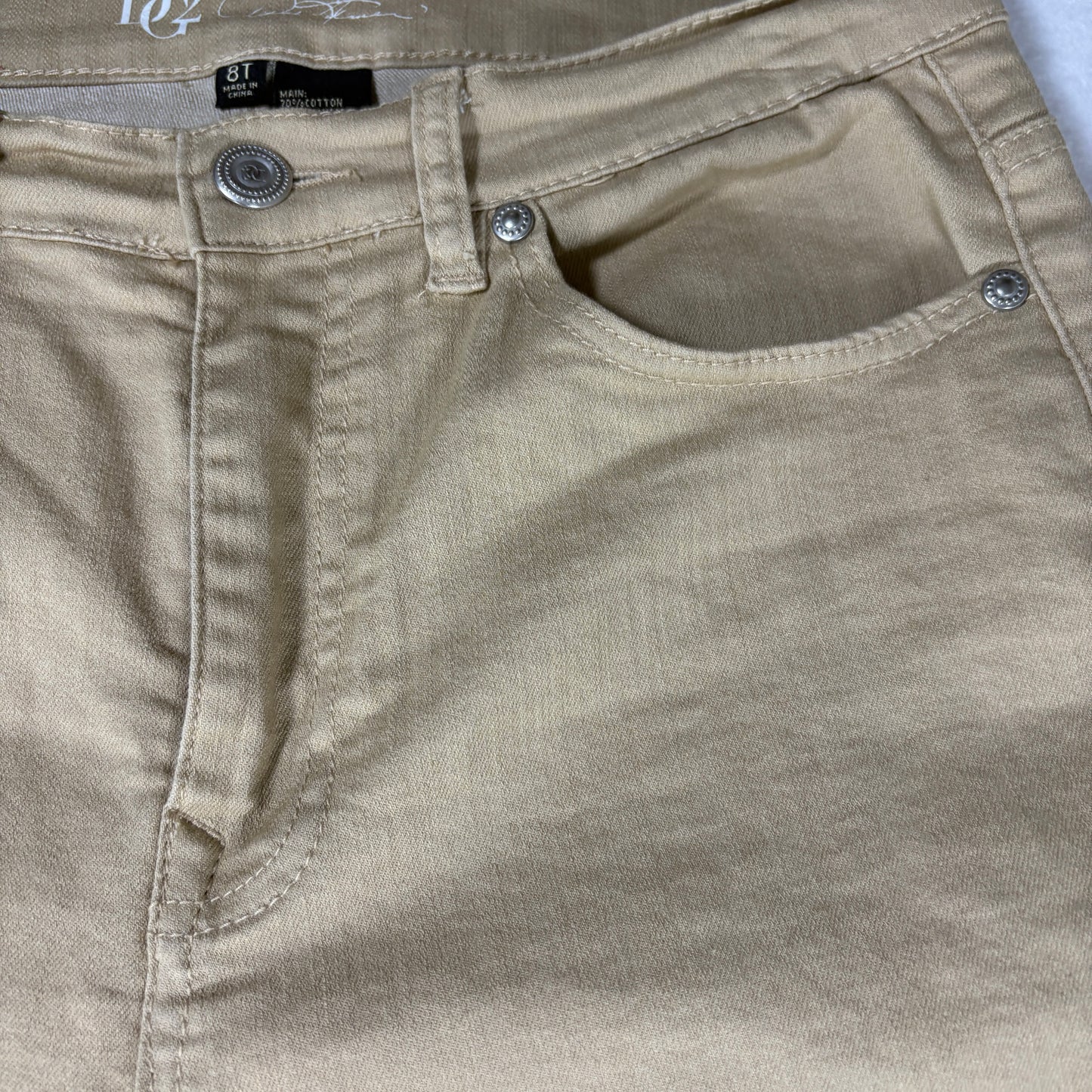 DG2 Jeans Women’s Khaki Crop Pants Lace Hem Stretch Casual Denim Size 8T