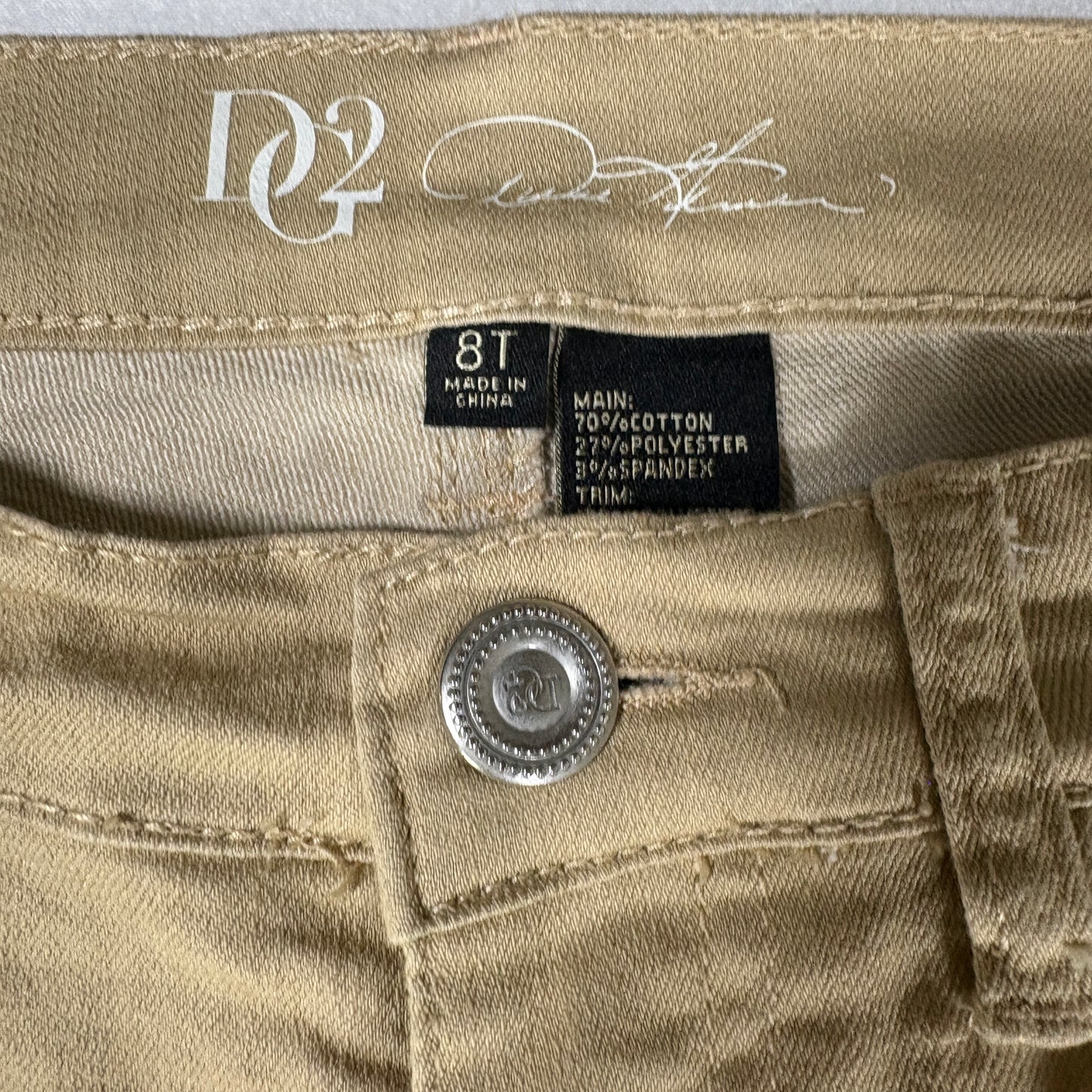 DG2 Jeans Women’s Khaki Crop Pants Lace Hem Stretch Casual Denim Size 8T
