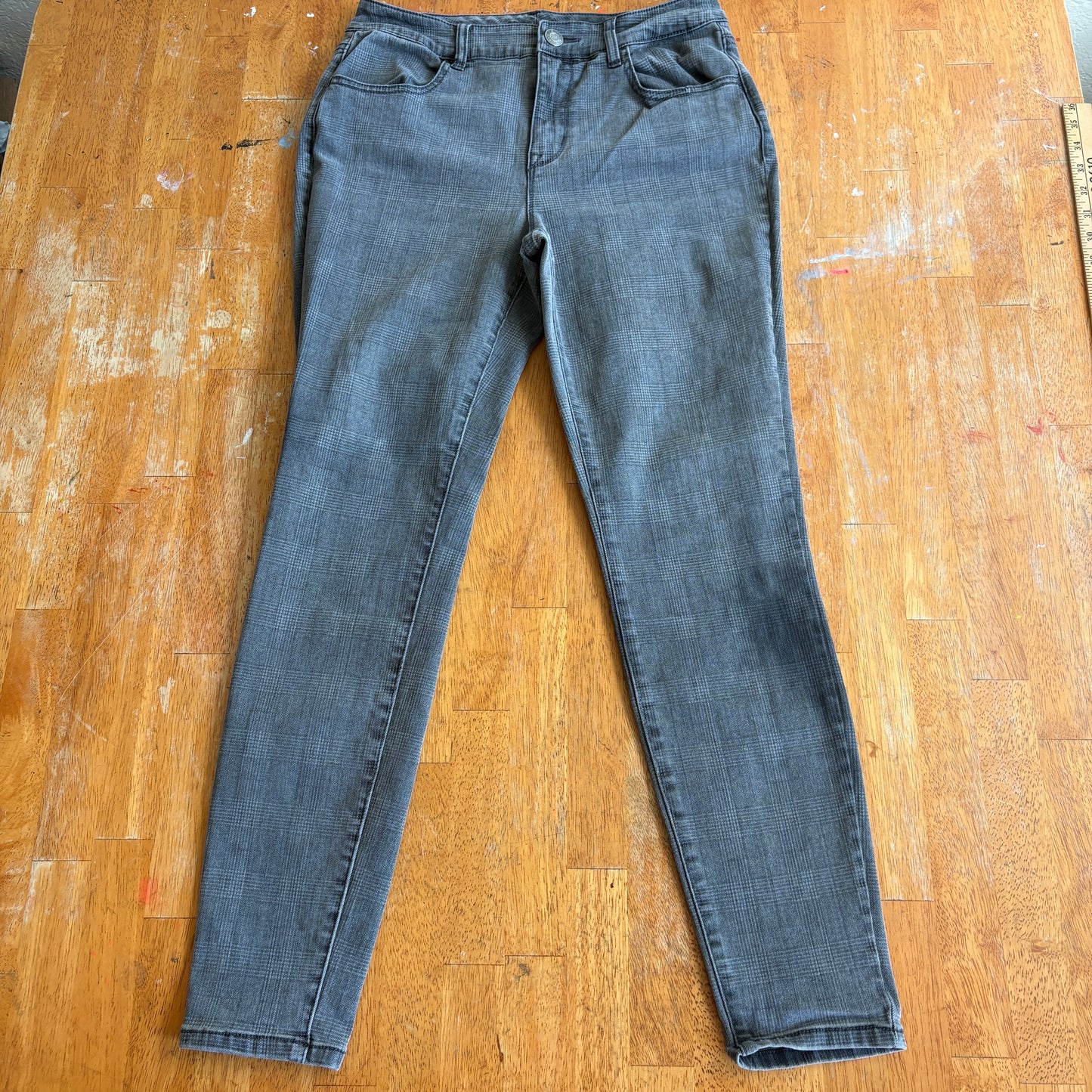 Mel Tees Womens Gray Plaid Skinny Jeans Medium Stretch Slim Casual Pants