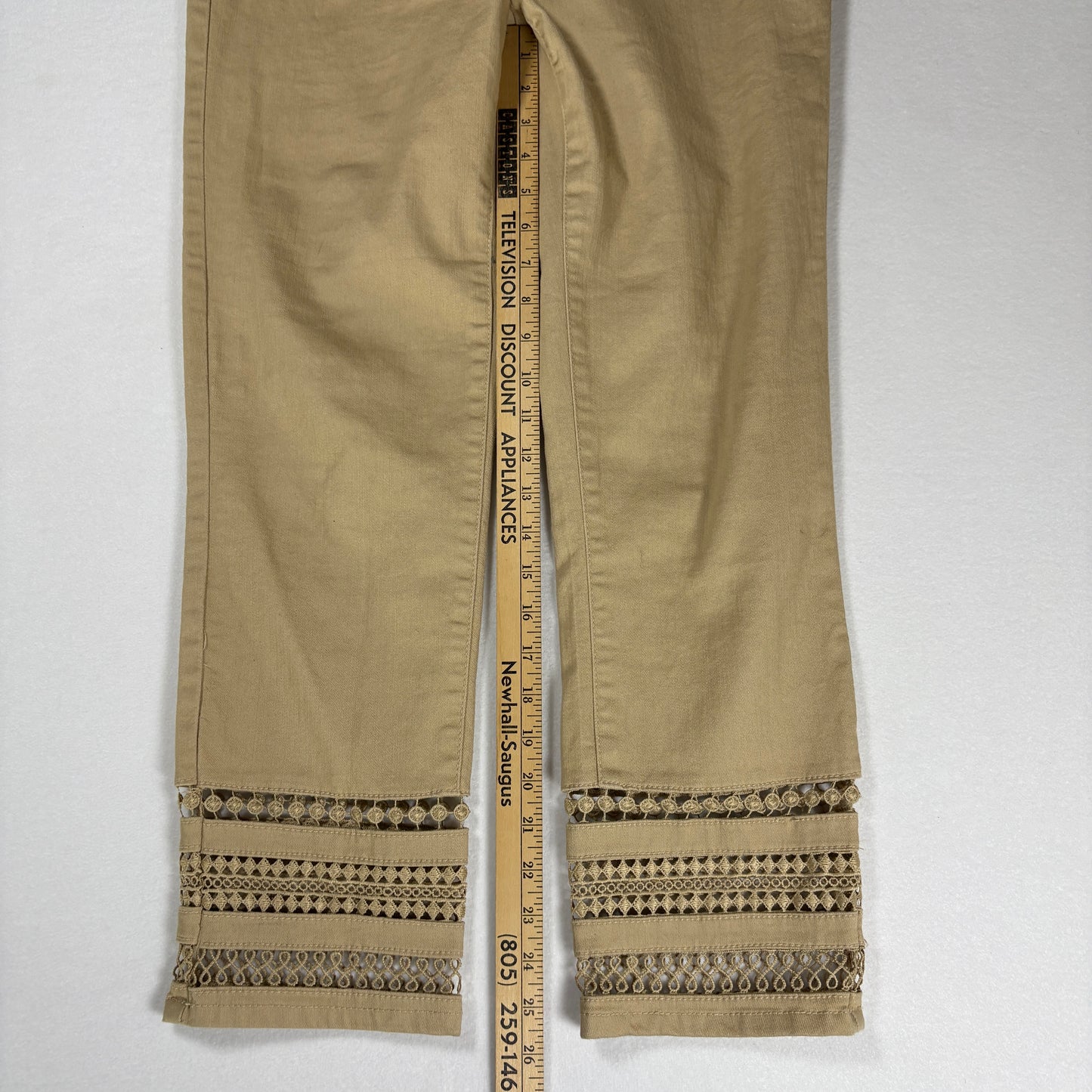 DG2 Jeans Women’s Khaki Crop Pants Lace Hem Stretch Casual Denim Size 8T