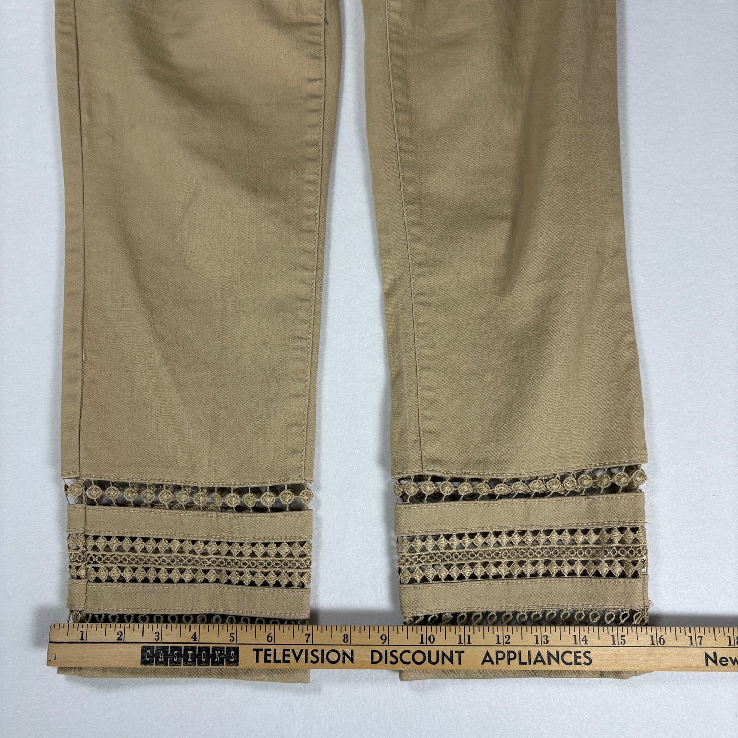 DG2 Jeans Women’s Khaki Crop Pants Lace Hem Stretch Casual Denim Size 8T