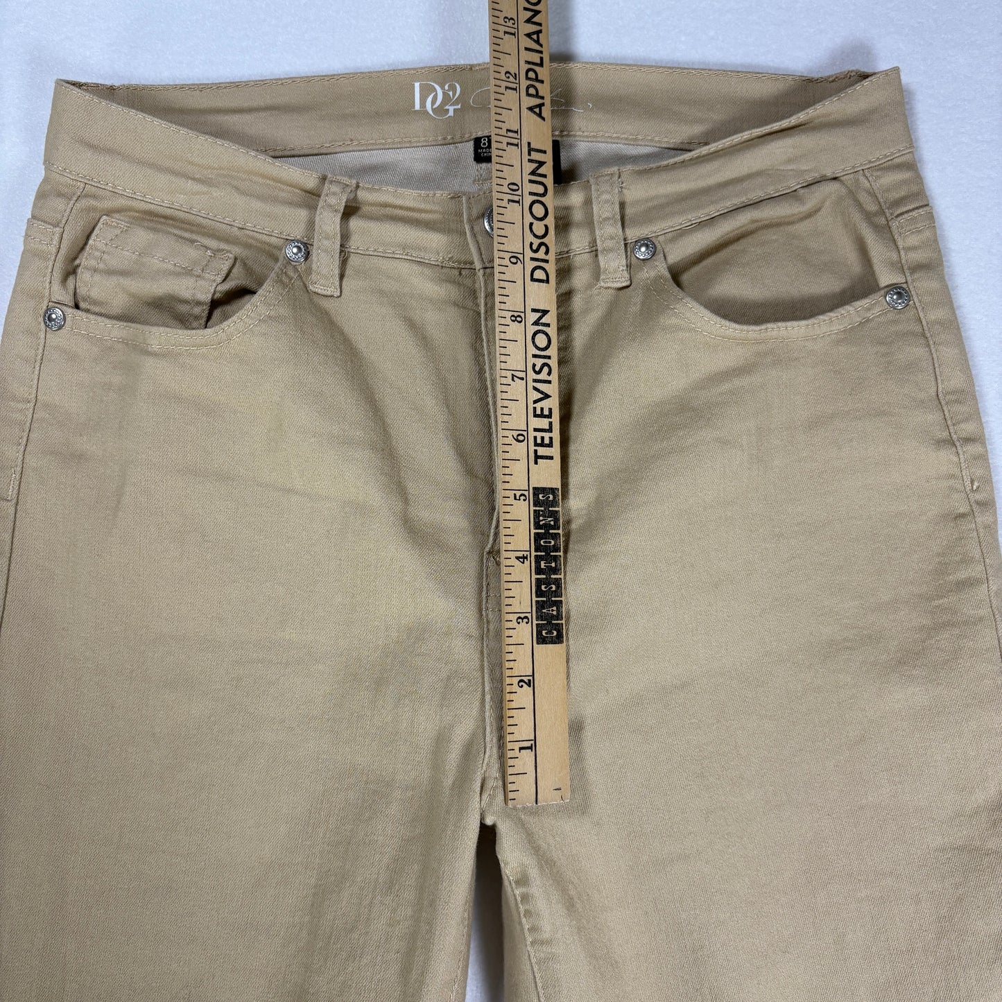 DG2 Jeans Women’s Khaki Crop Pants Lace Hem Stretch Casual Denim Size 8T