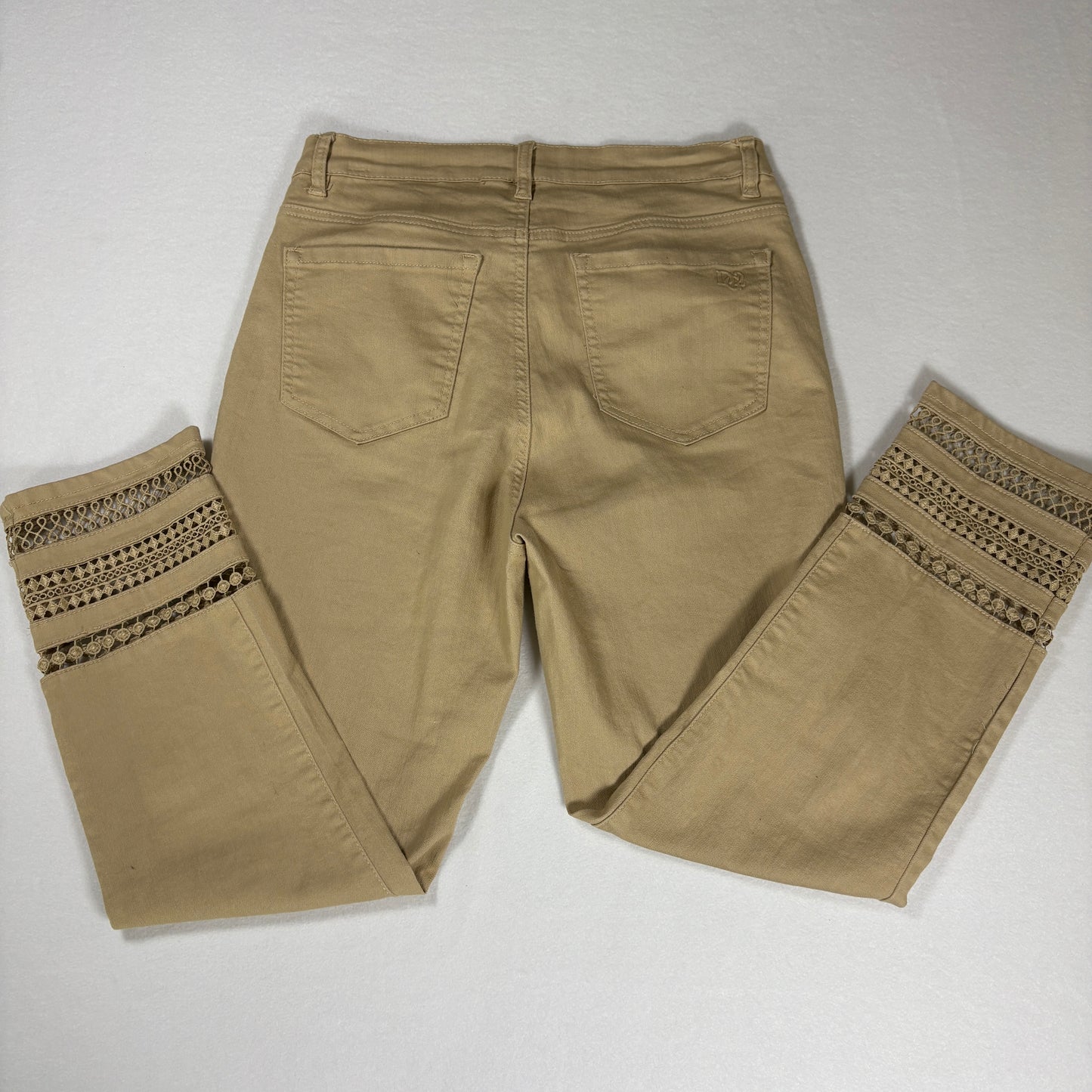 DG2 Jeans Women’s Khaki Crop Pants Lace Hem Stretch Casual Denim Size 8T