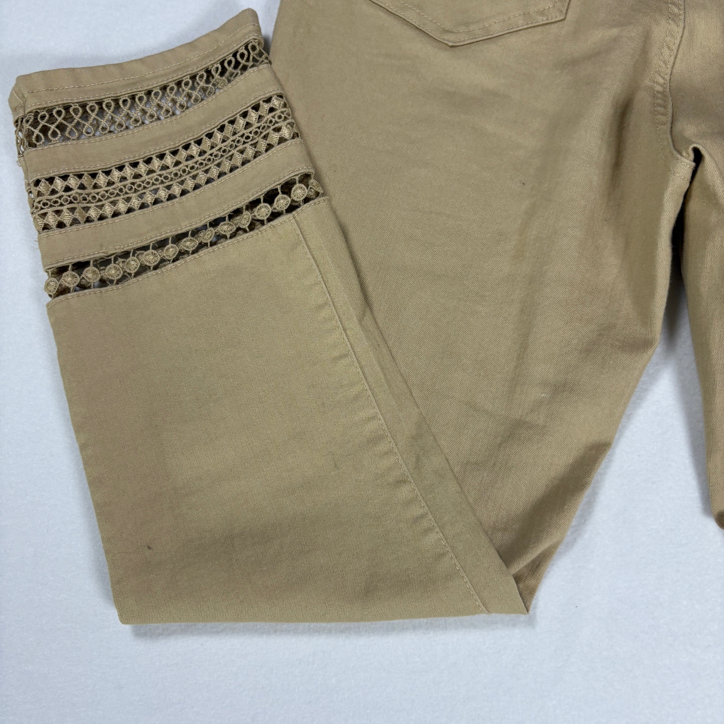 DG2 Jeans Women’s Khaki Crop Pants Lace Hem Stretch Casual Denim Size 8T