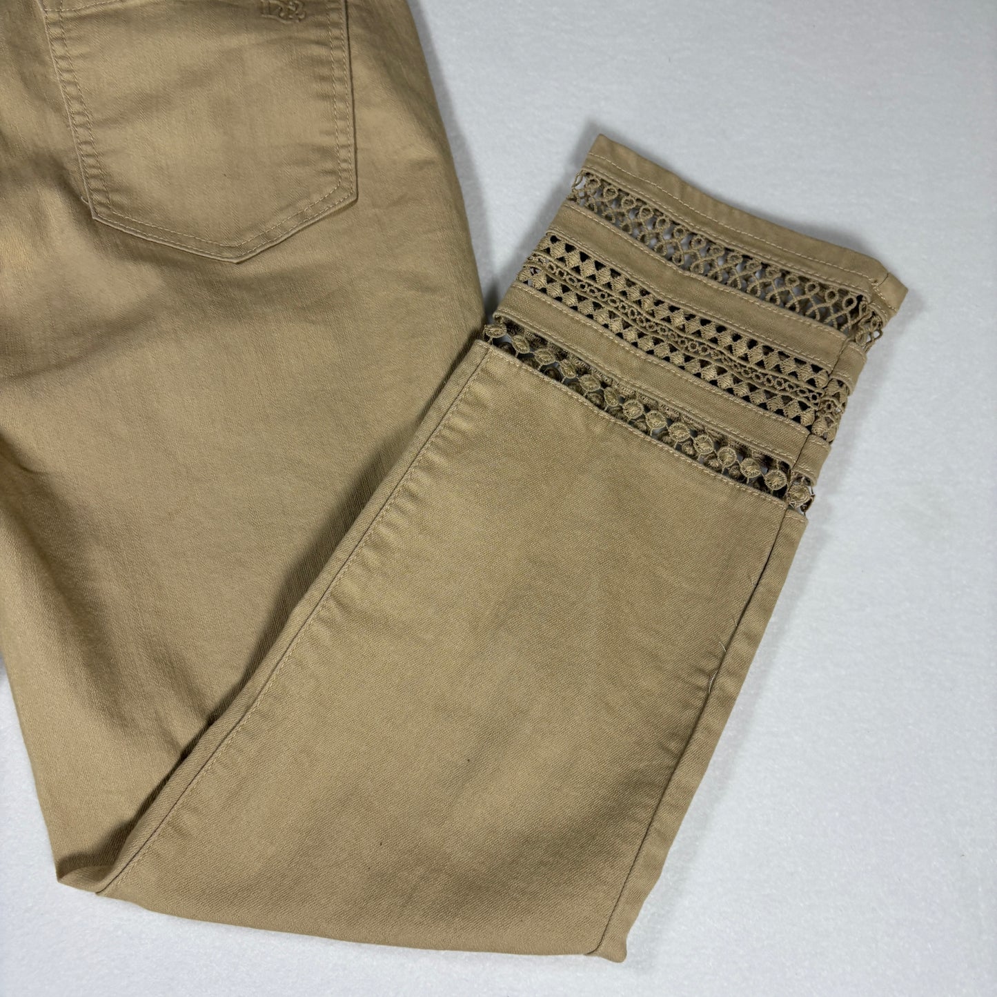 DG2 Jeans Women’s Khaki Crop Pants Lace Hem Stretch Casual Denim Size 8T