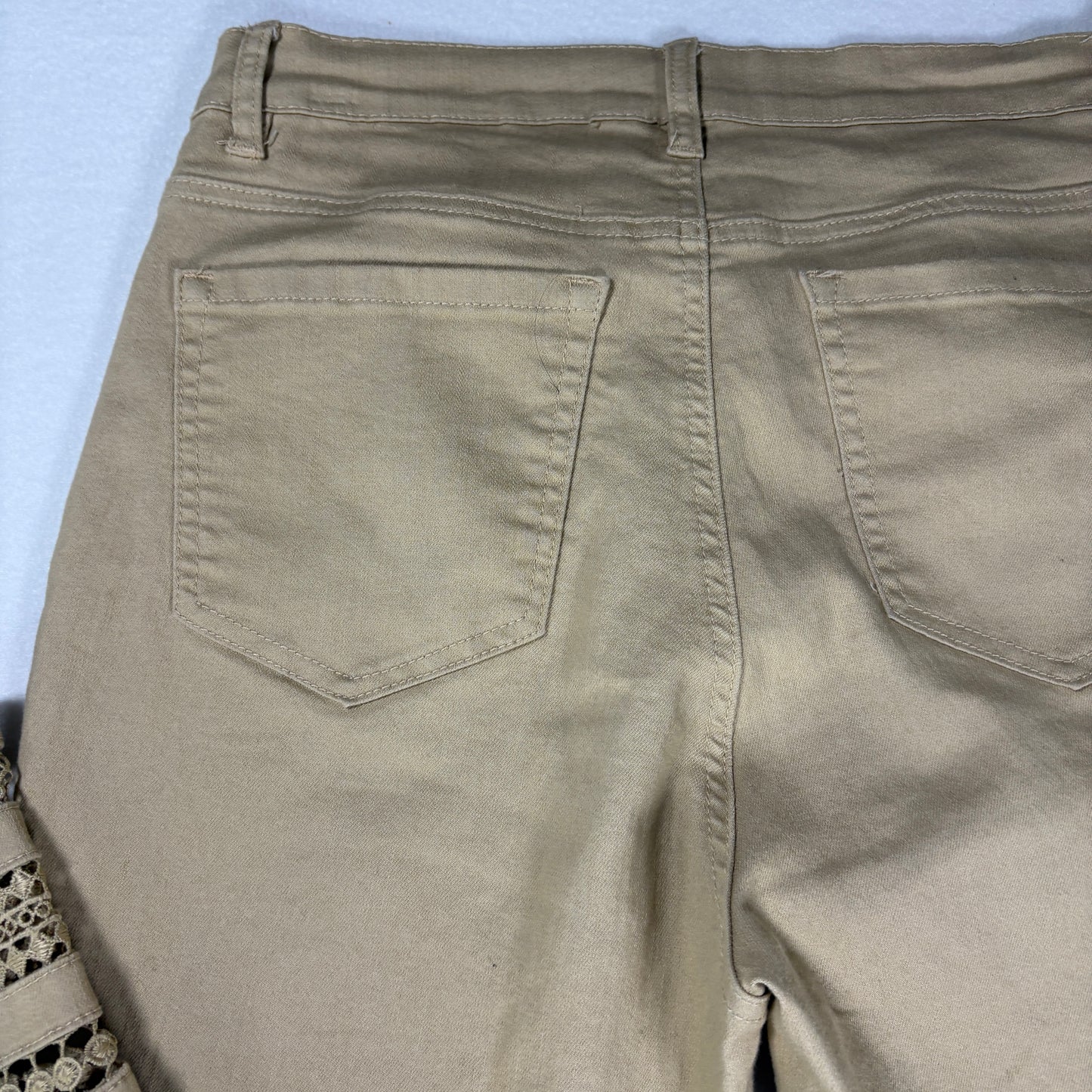 DG2 Jeans Women’s Khaki Crop Pants Lace Hem Stretch Casual Denim Size 8T