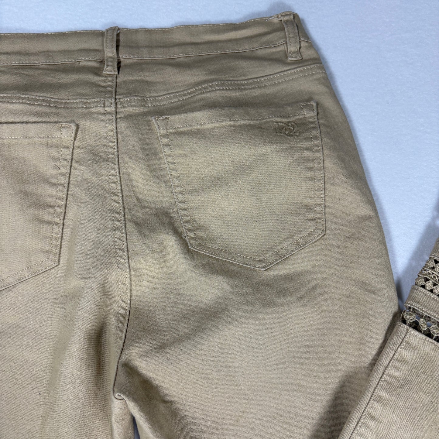 DG2 Jeans Women’s Khaki Crop Pants Lace Hem Stretch Casual Denim Size 8T