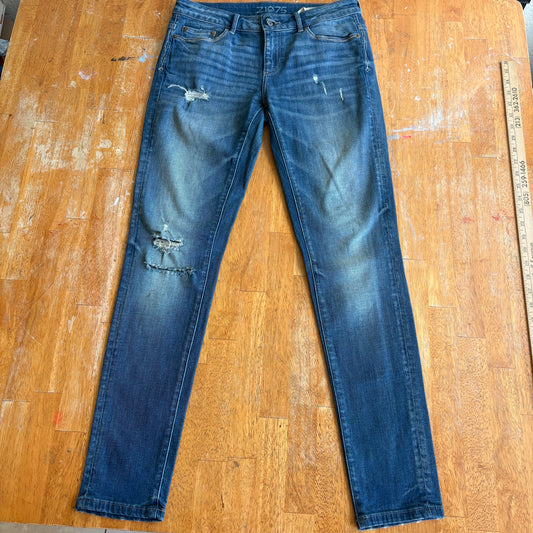 Zara Z1975 Denim Jeans Womens 38 Mid Rise Skinny Distressed Blue Y2K Vintage 90s