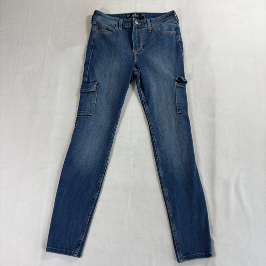 Hollister High Rise Super Skinny Jeans Women W27R Blue Stretch Denim Cargo Pocket