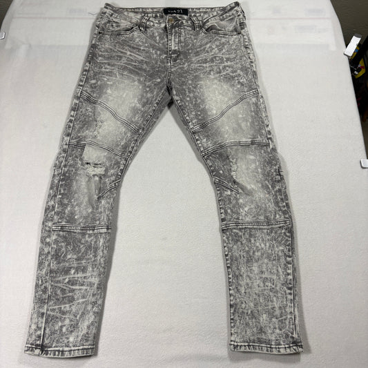 Rue21 Jeans Mens 34x30 Acid Wash Gray Distressed Skinny Supreme Flex Denim