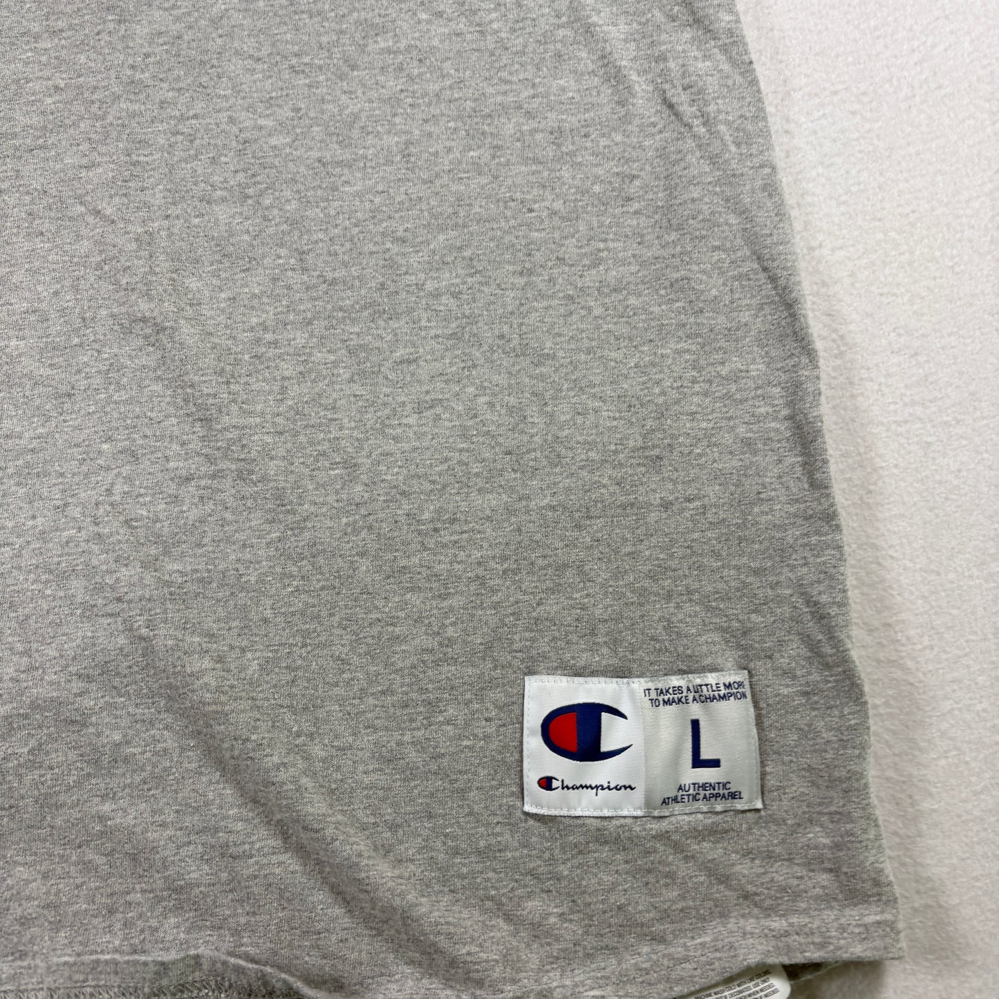 Champion Mens Gray Navy Raglan T Shirt Size Large Y2K 90s Vintage Athletic Tee