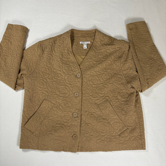 Isaac Mizrahi Live Jacket Women’s Quilted Floral Button Front Tan Coat M