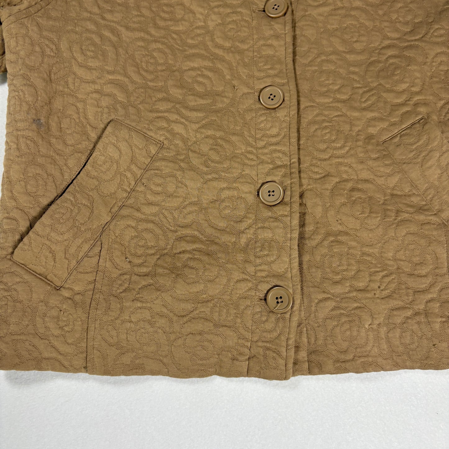 Isaac Mizrahi Live Jacket Women’s Quilted Floral Button Front Tan Coat M