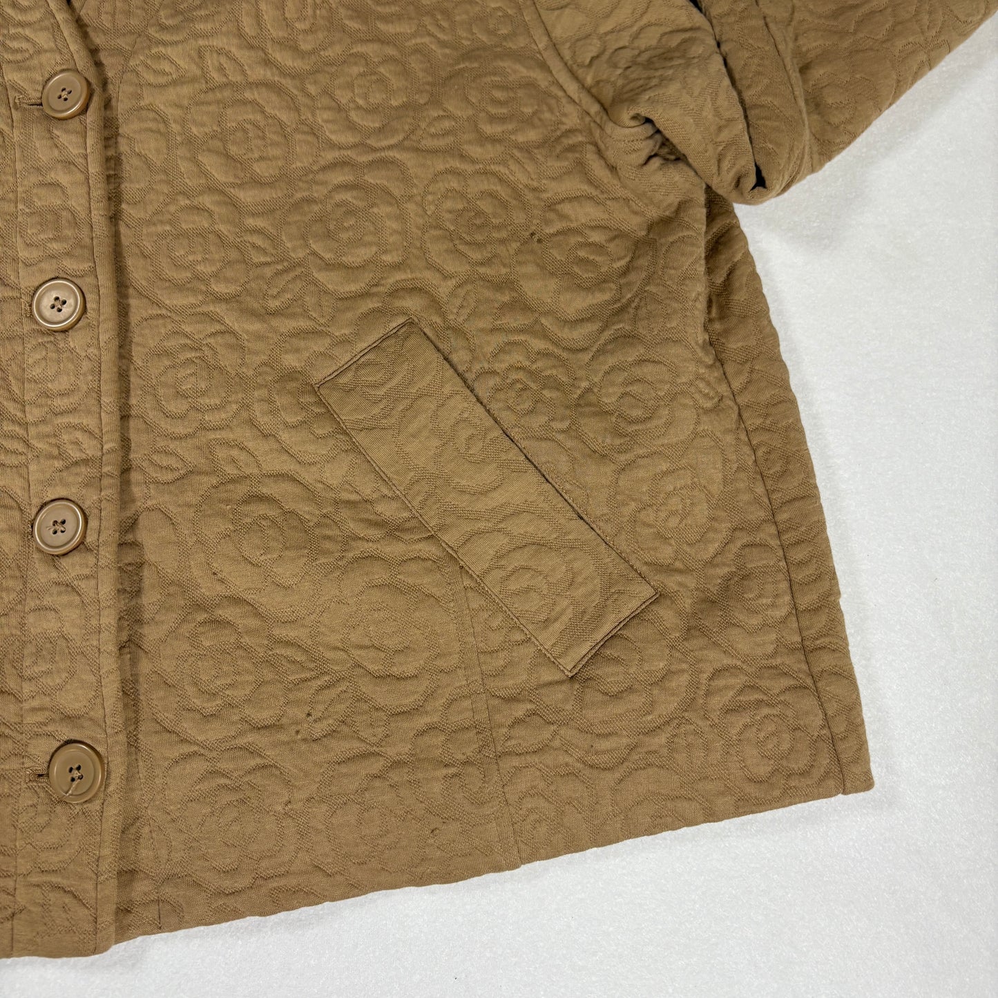 Isaac Mizrahi Live Jacket Women’s Quilted Floral Button Front Tan Coat M