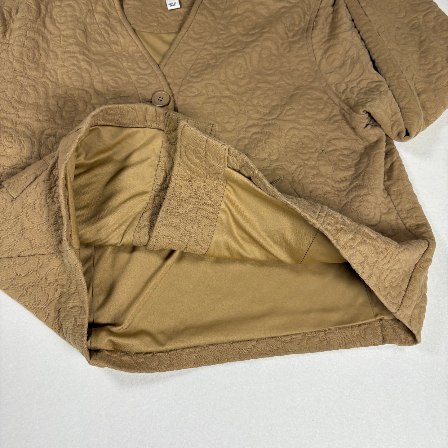 Isaac Mizrahi Live Jacket Women’s Quilted Floral Button Front Tan Coat M