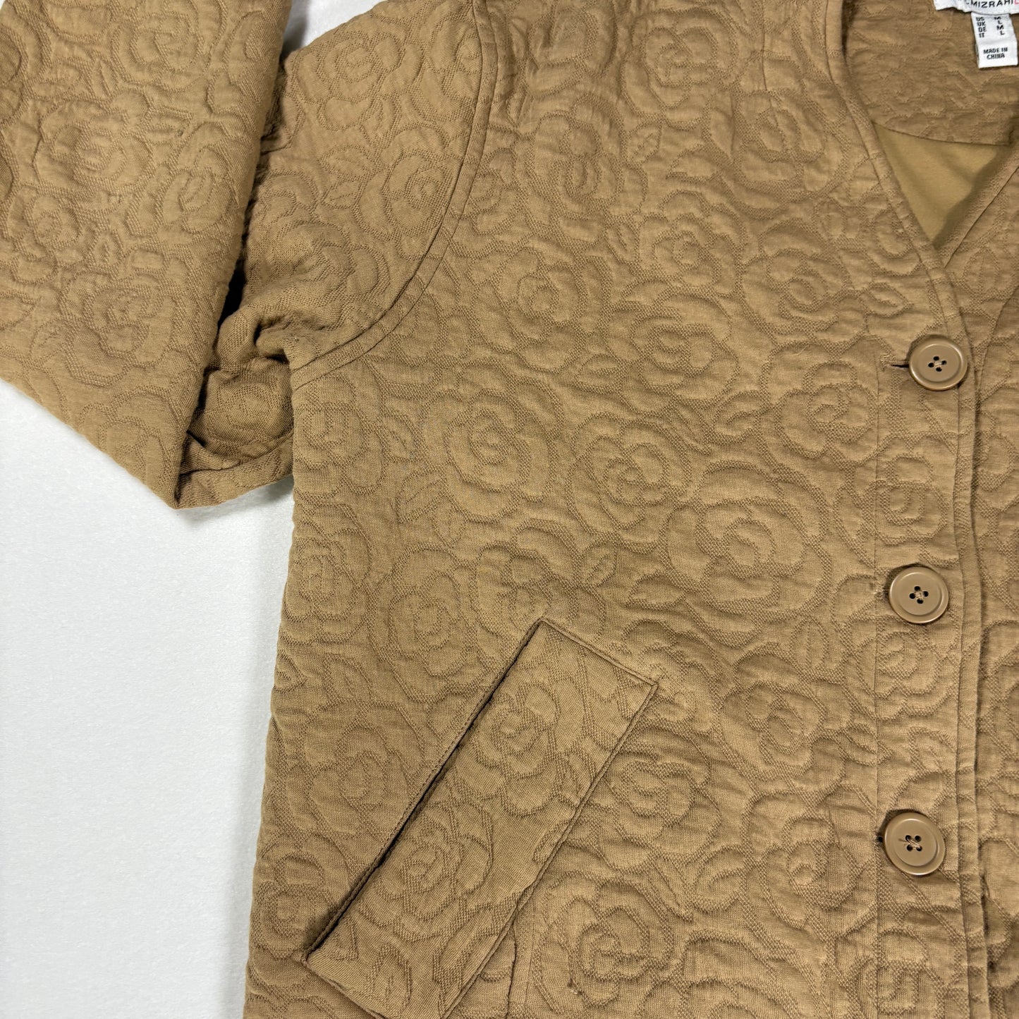 Isaac Mizrahi Live Jacket Women’s Quilted Floral Button Front Tan Coat M