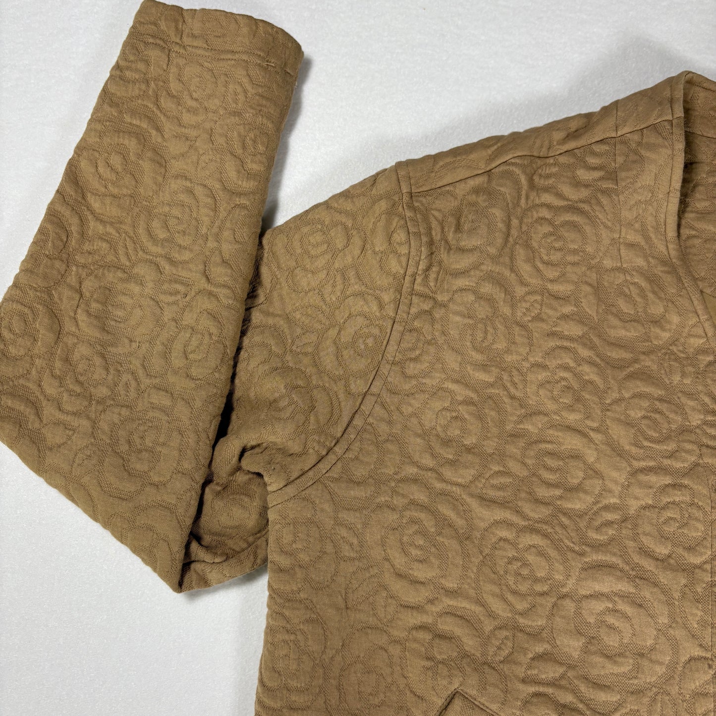 Isaac Mizrahi Live Jacket Women’s Quilted Floral Button Front Tan Coat M