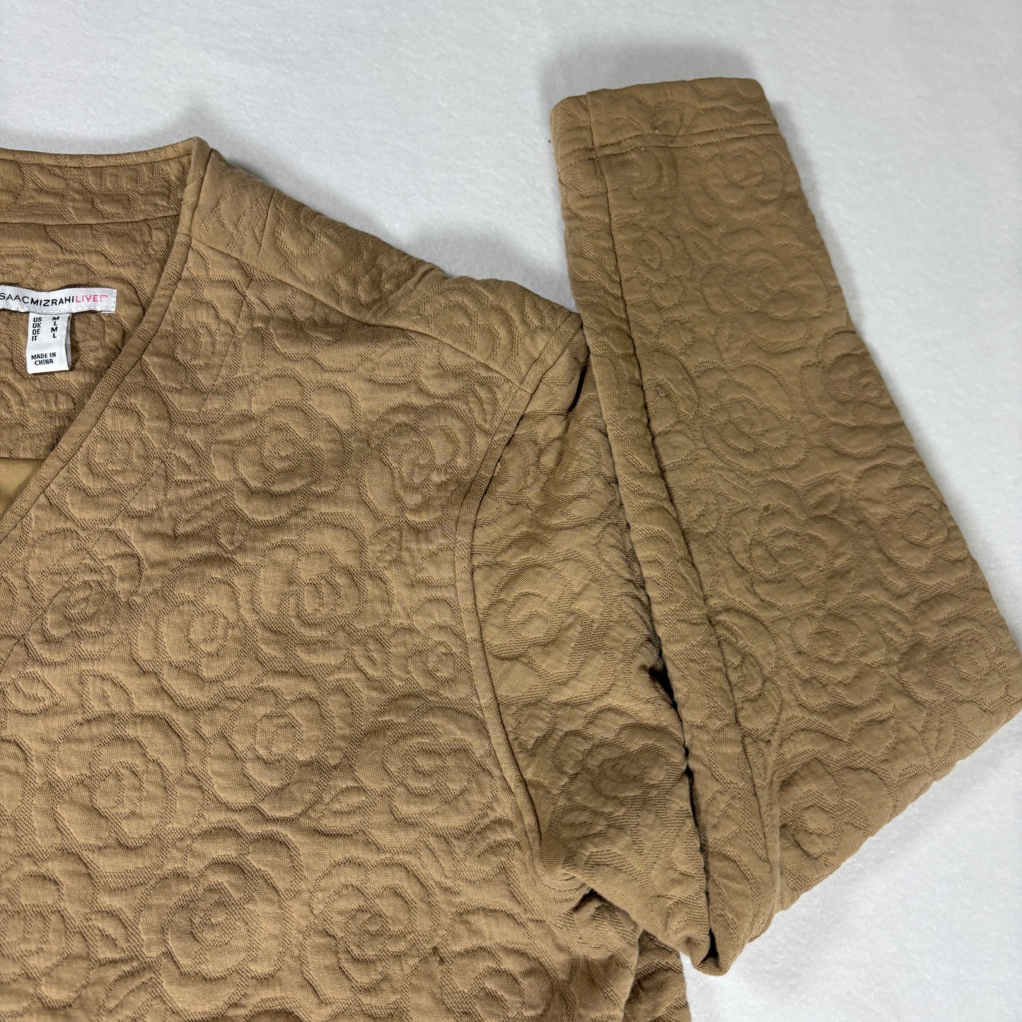 Isaac Mizrahi Live Jacket Women’s Quilted Floral Button Front Tan Coat M