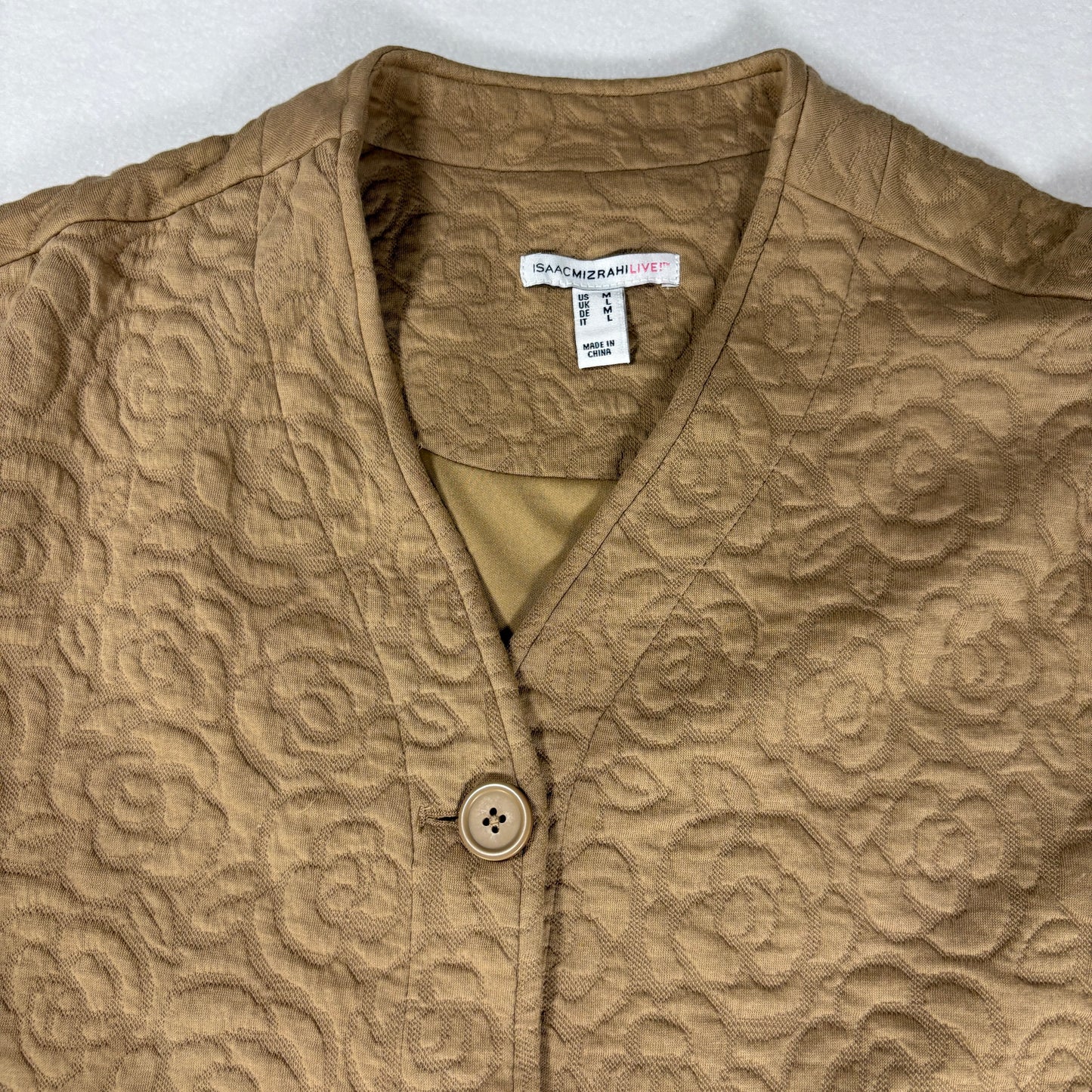 Isaac Mizrahi Live Jacket Women’s Quilted Floral Button Front Tan Coat M