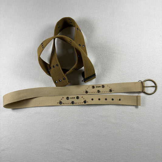 Lot 2 Military Web Belts Canvas Khaki Tan Utility Army Style Grommet D Ring