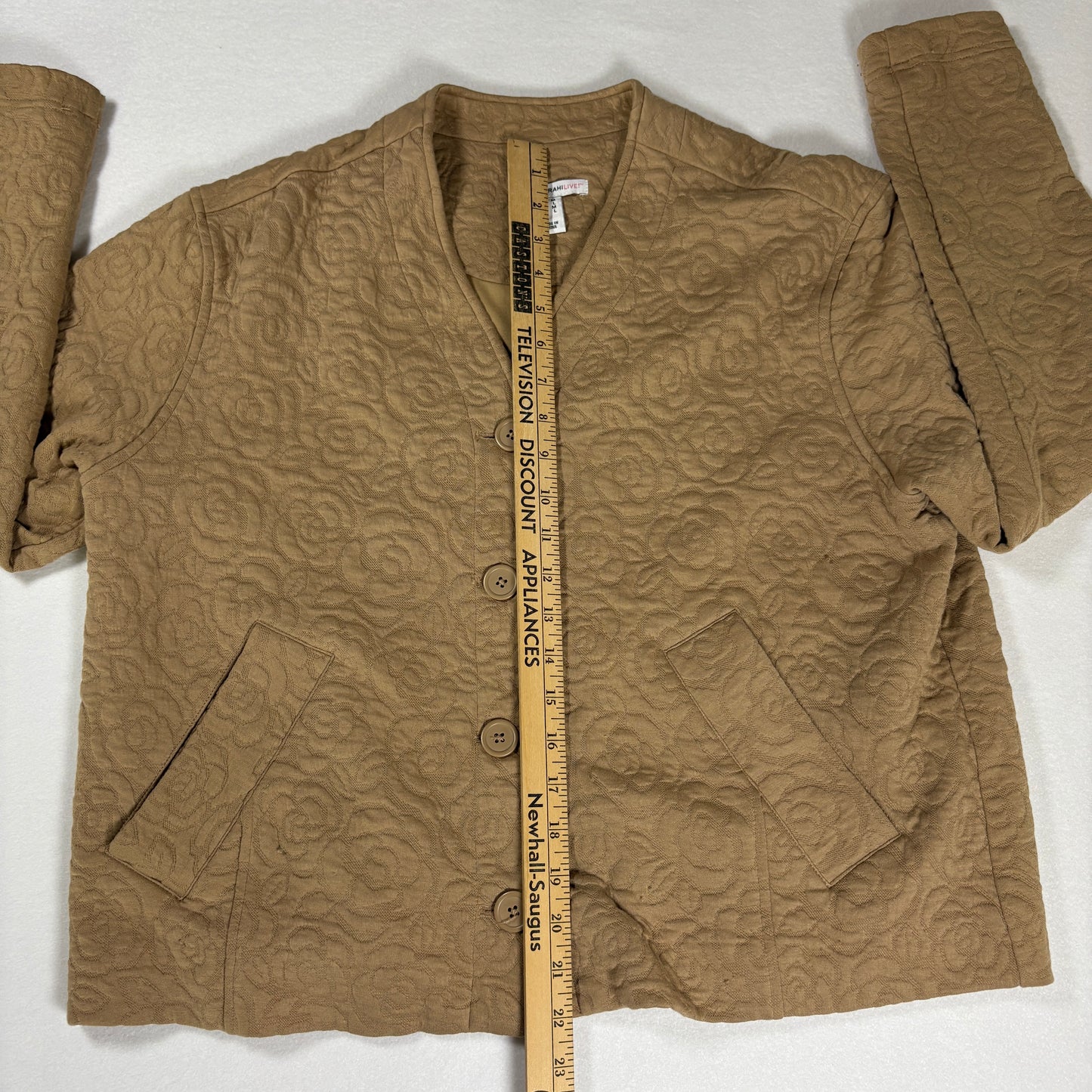 Isaac Mizrahi Live Jacket Women’s Quilted Floral Button Front Tan Coat M