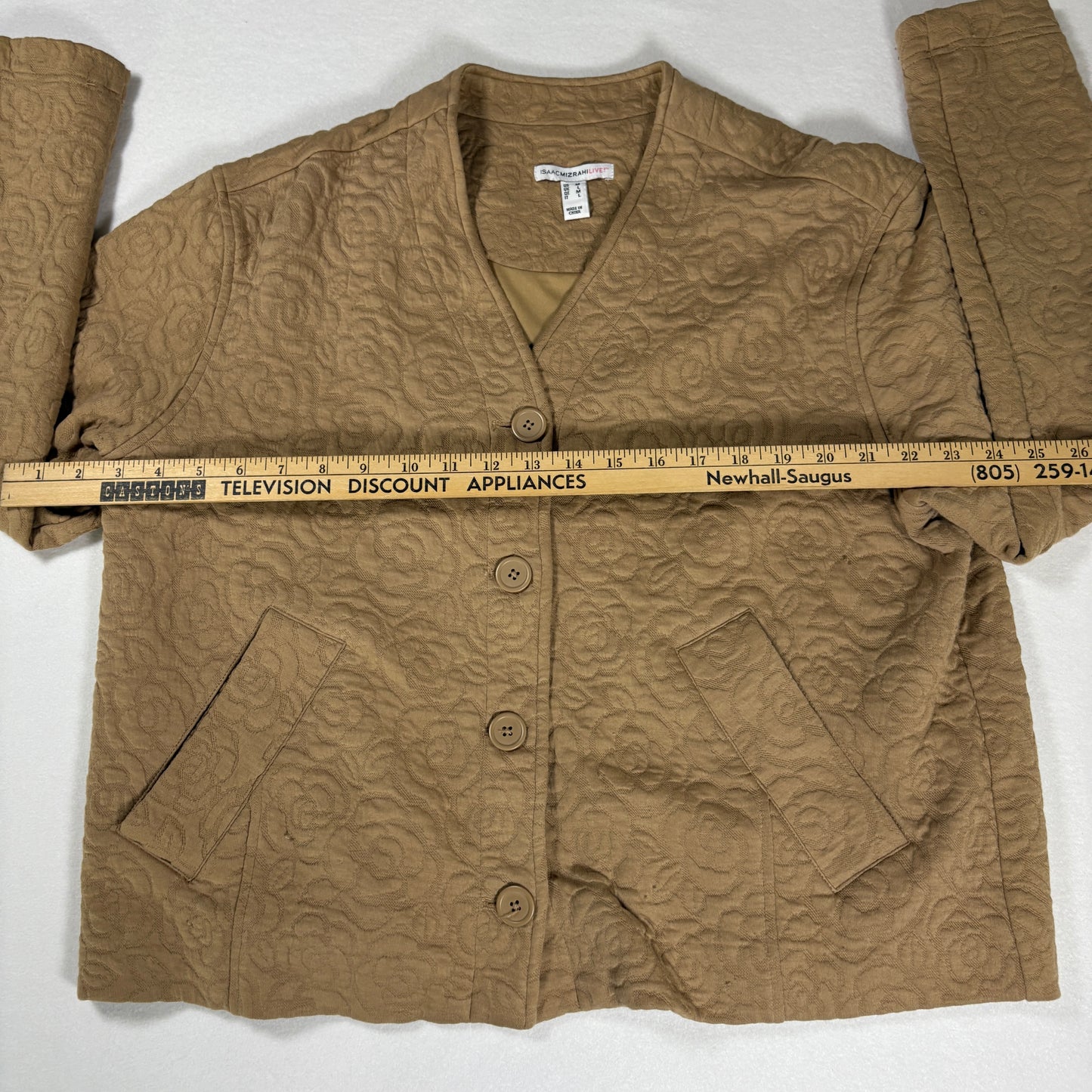 Isaac Mizrahi Live Jacket Women’s Quilted Floral Button Front Tan Coat M