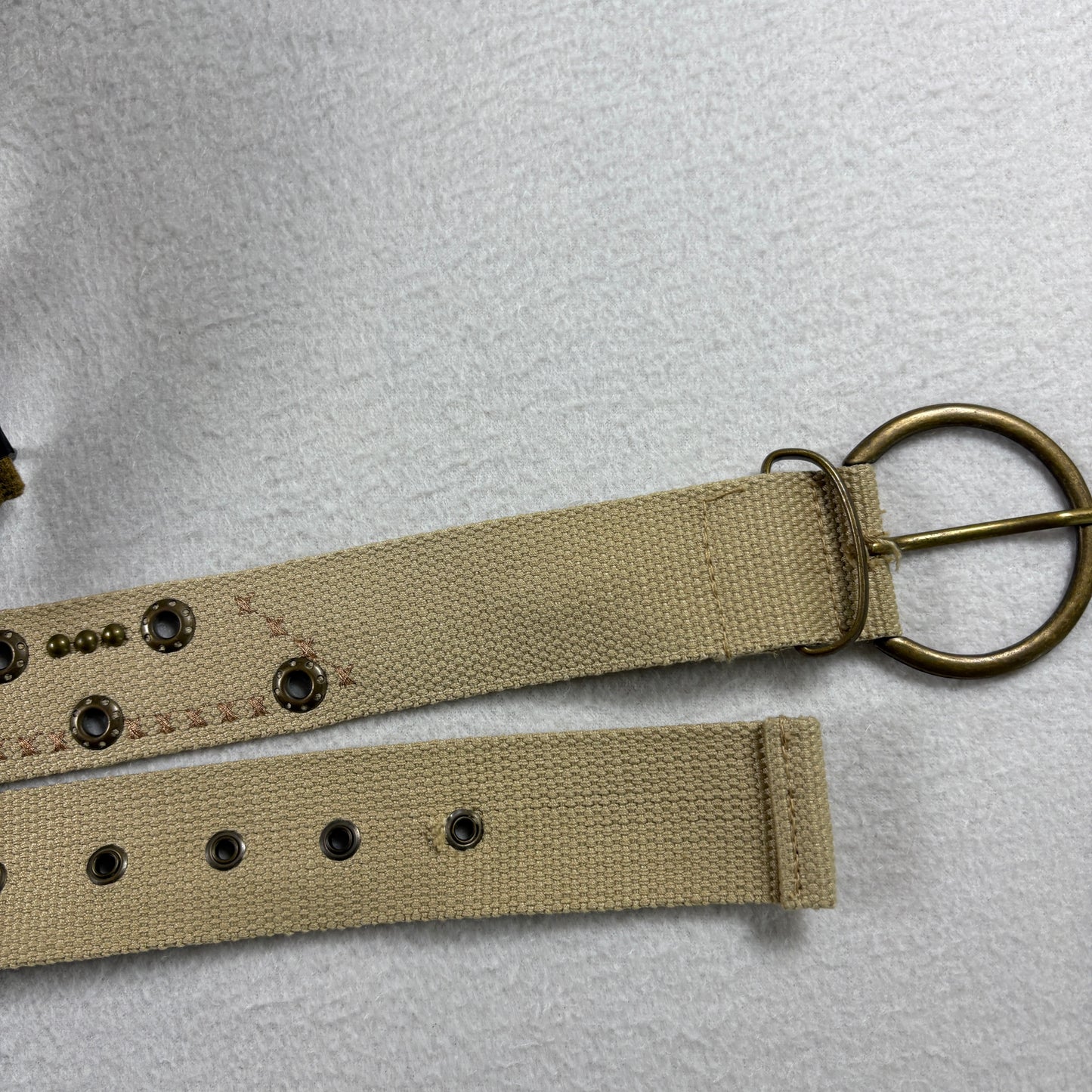 Lot 2 Military Web Belts Canvas Khaki Tan Utility Army Style Grommet D Ring