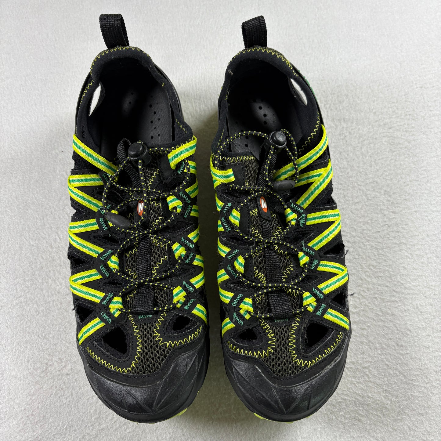 Merrell Mens Water Hiking Sandals 7.5 Black Green Vibram Sole Outdoor Sport Shoe