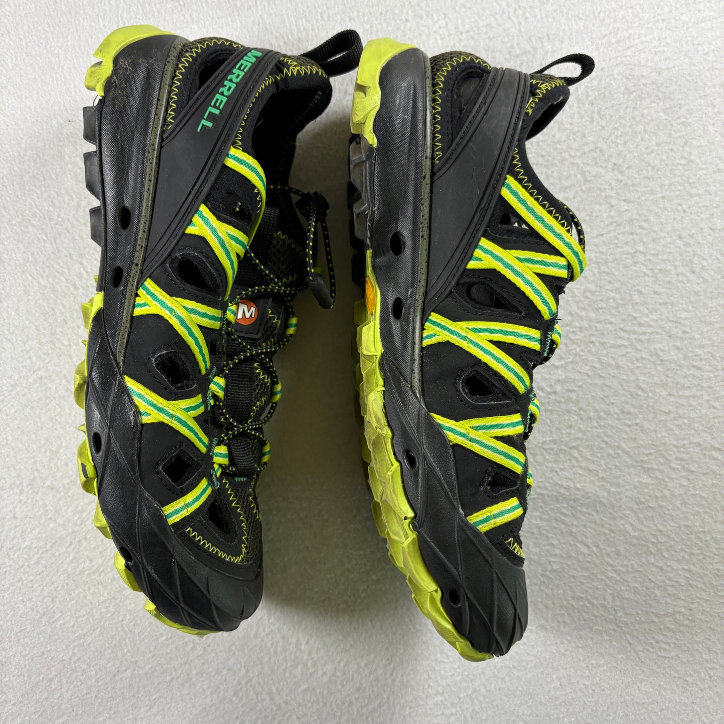 Merrell Mens Water Hiking Sandals 7.5 Black Green Vibram Sole Outdoor Sport Shoe