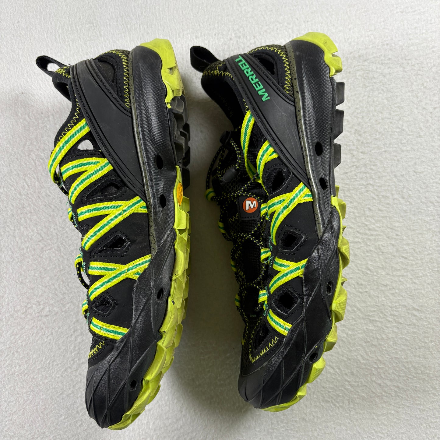 Merrell Mens Water Hiking Sandals 7.5 Black Green Vibram Sole Outdoor Sport Shoe