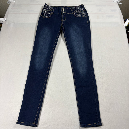 Kaba Jeans Womens Denim Skinny Jeans Blue Size 11 Rhinestone High Waist Stretch