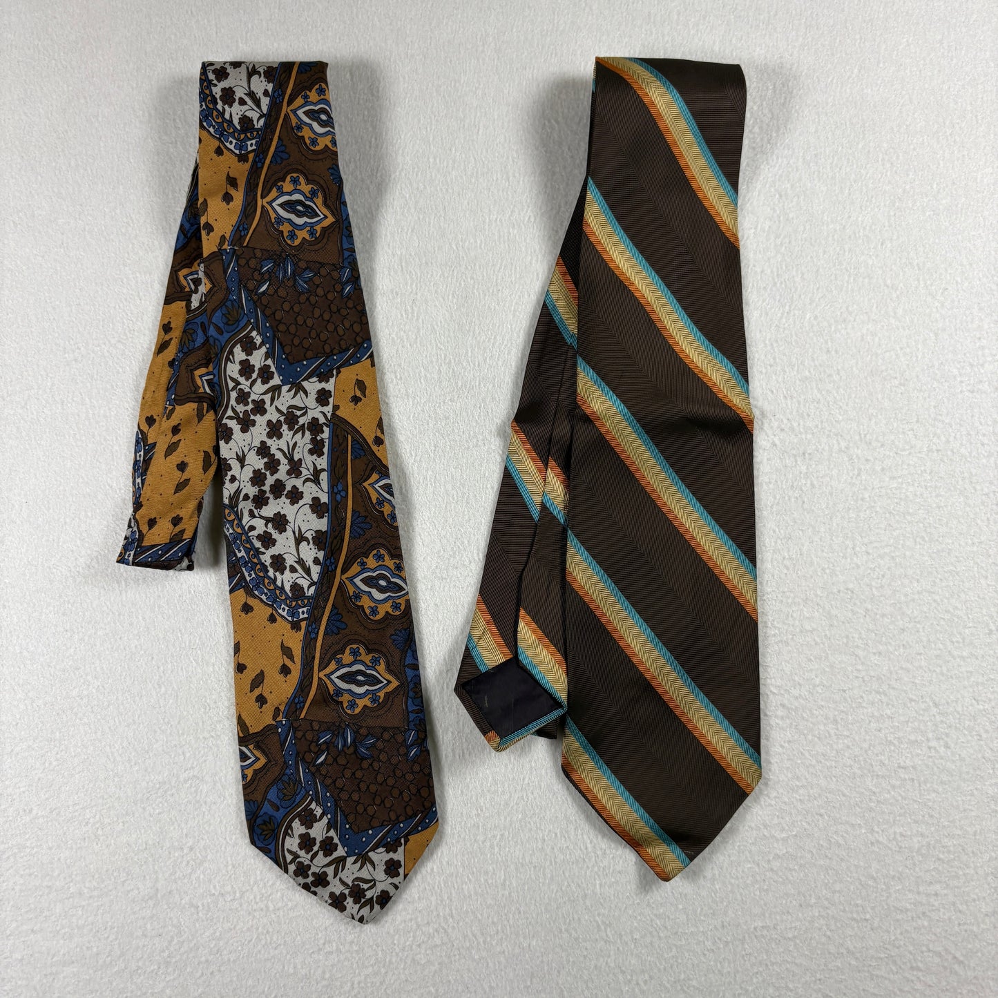 Lot of 2 Vintage Men’s Neckties Pierre Cardin Paisley & Striped Brown 57”