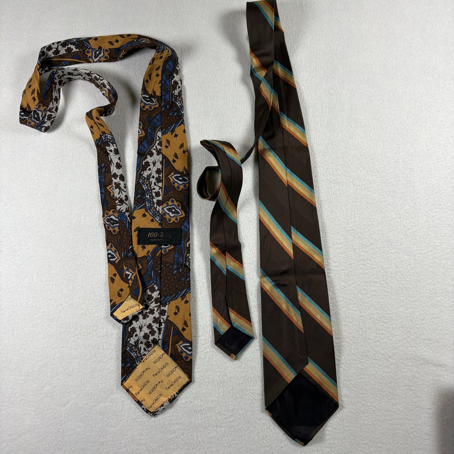 Lot of 2 Vintage Men’s Neckties Pierre Cardin Paisley & Striped Brown 57”