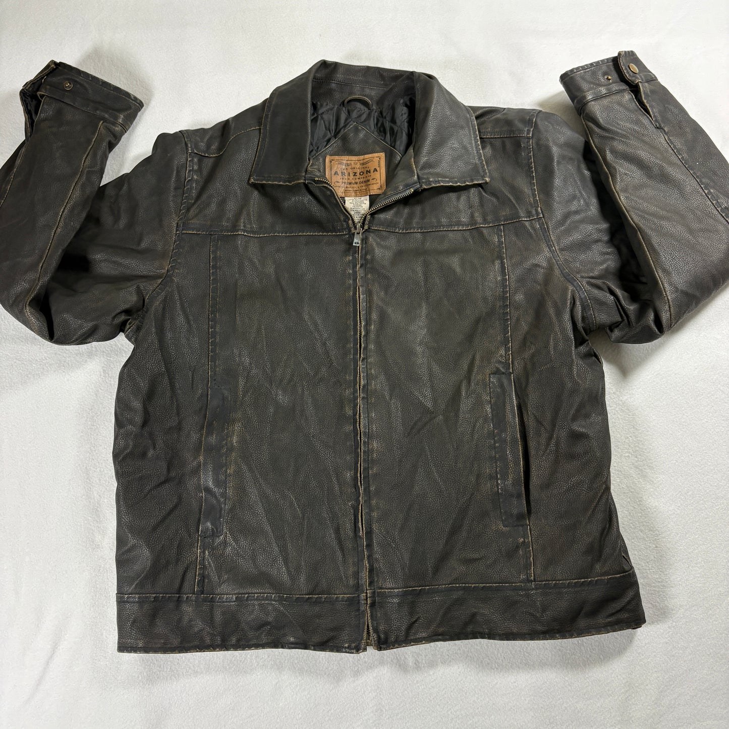 Arizona Leather Jacket Mens Medium Brown Distressed Vintage Biker Motozip Rugged