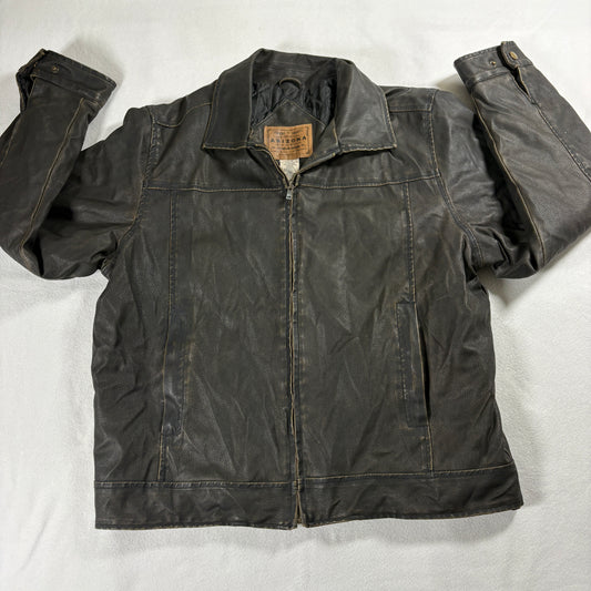 Arizona Leather Jacket Mens Medium Brown Distressed Vintage Biker Motozip Rugged